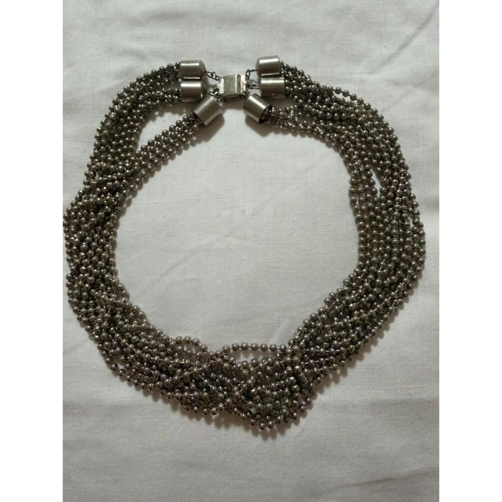 Vintage Silver Tone Multi Strand Ball Chain Necklace 16" Statement Choker Bib St